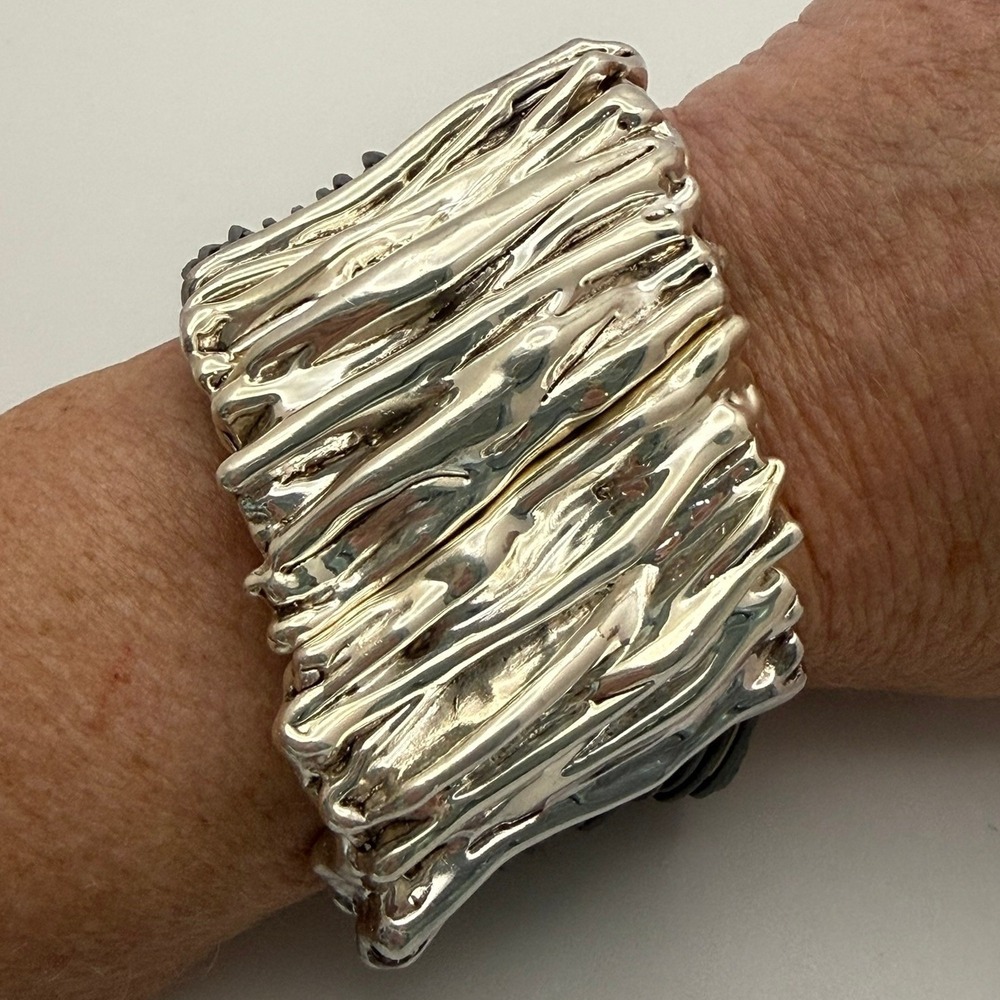 E & L Israel Sterling Silver Electroform Multi Strand Gray Cord Bracelet